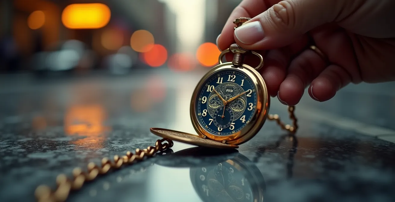 Main tenant une montre face à deux directions, symbolisant l'urgence du choix