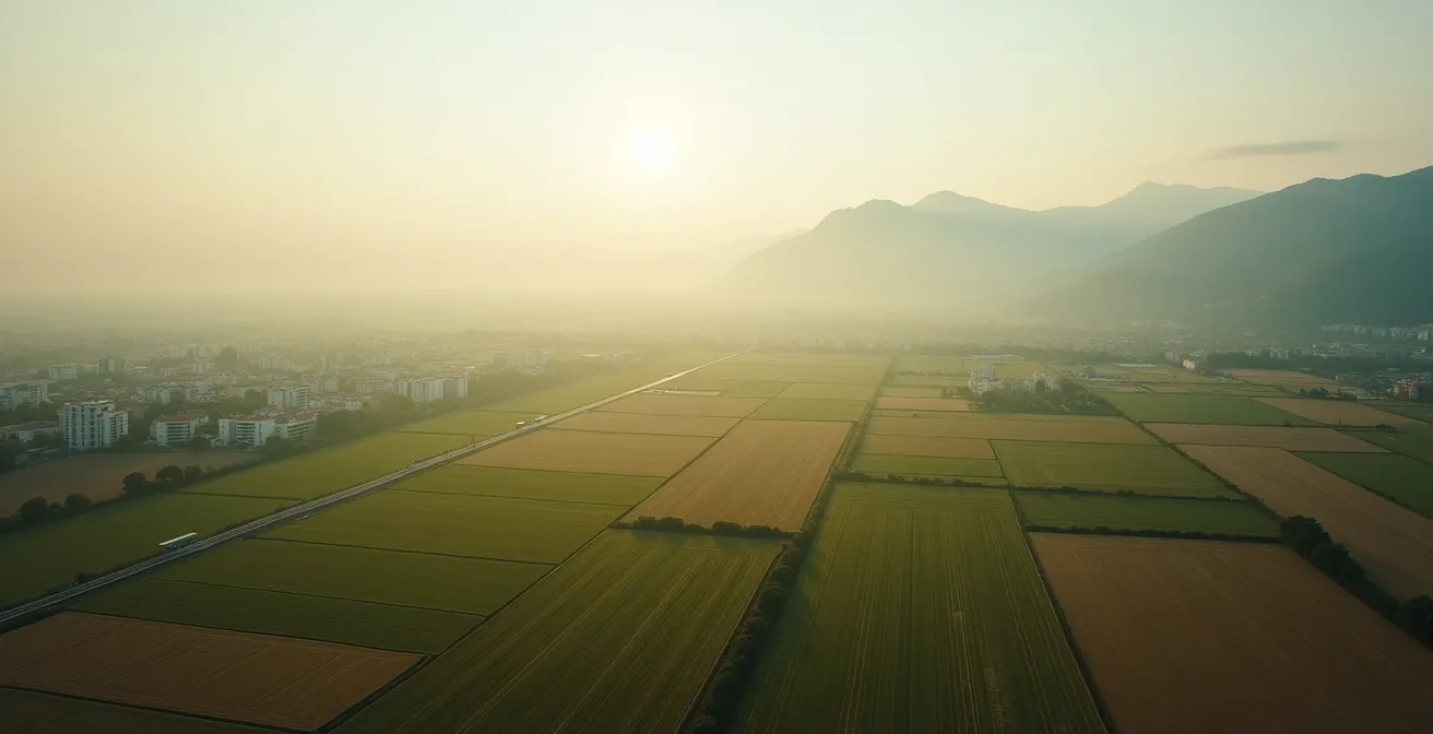 Vue aérienne minimaliste de la région frontalière